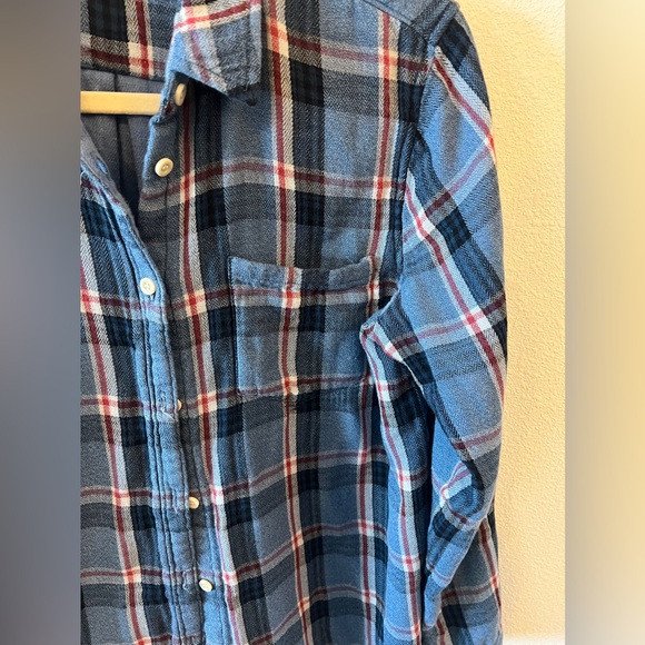 MADEWELL, Long-Sleeve Straight-Hem Button-Up, Blue Plaid, Flannel, Women's MED - Picture 5 of 10